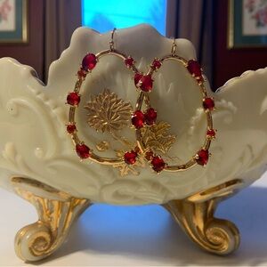 Frances Valentine Gold Earrings with Red Accents